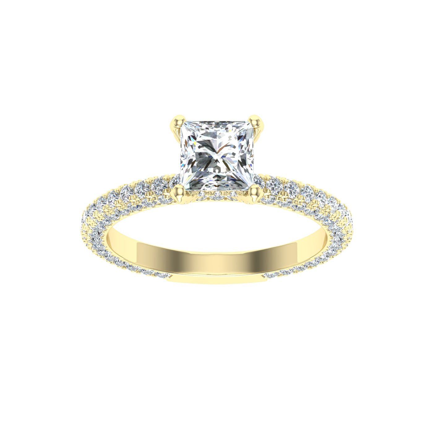 Enigma's Princess Cut Micro Pavé Moissanite Engagement Ring Yellow Gold