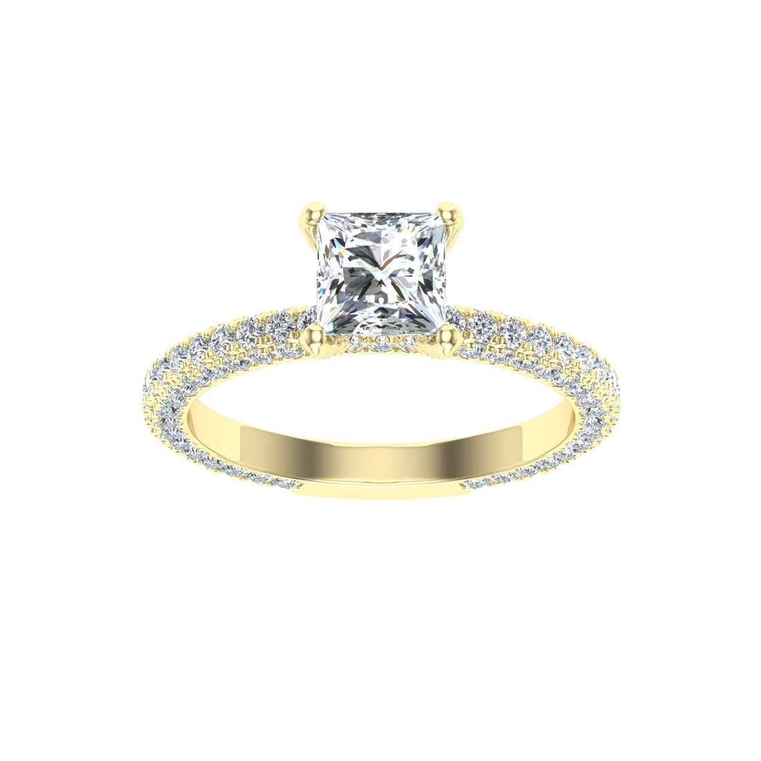 Enigma's Princess Cut Micro Pavé Moissanite Engagement Ring Yellow Gold