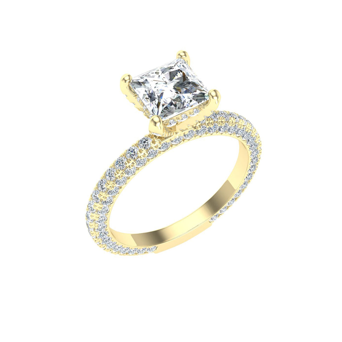 Enigma's Princess Cut Micro Pavé Moissanite Engagement Ring Yellow Gold