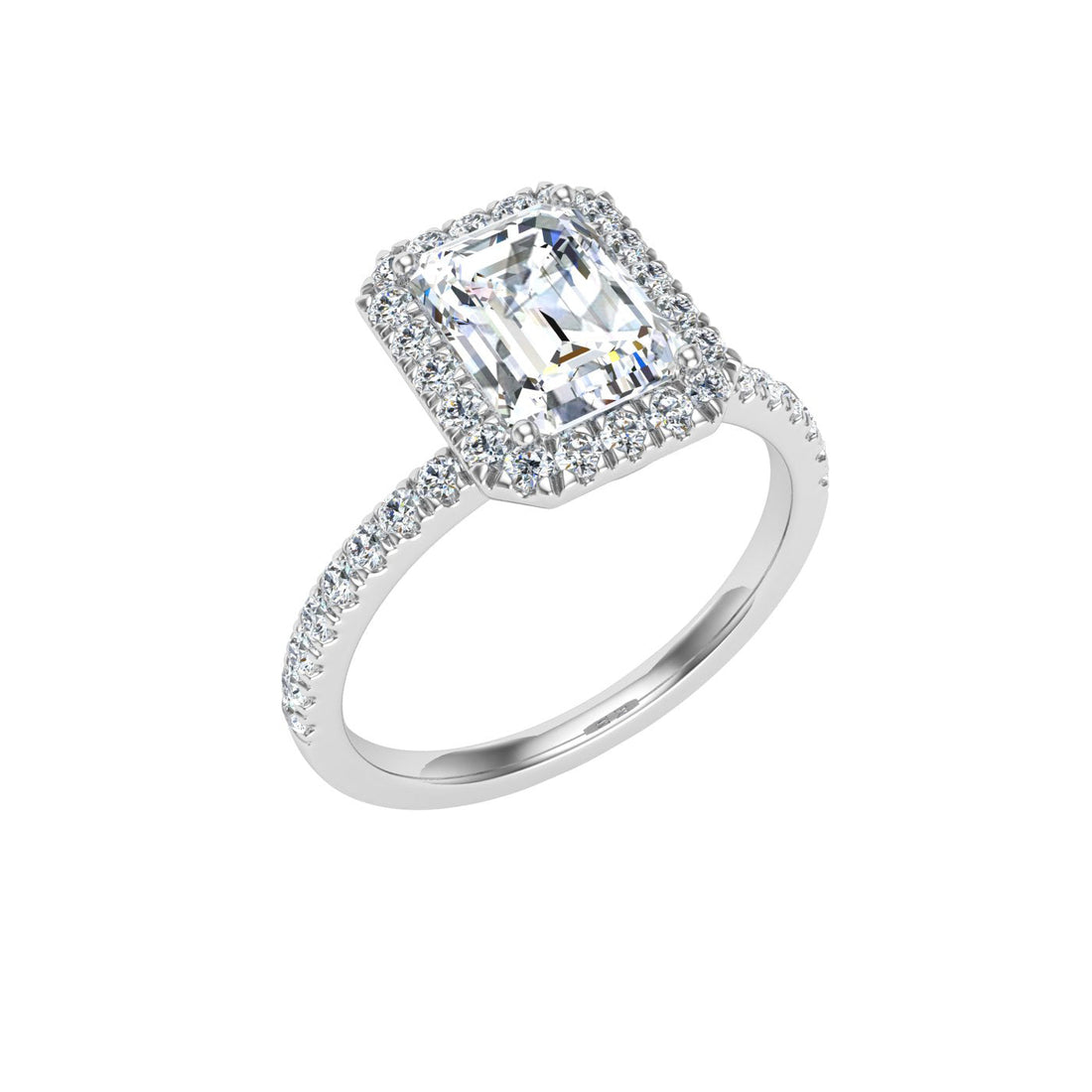 Enigmatic Emerald Cut Halo Moissanite Engagement Ring White Gold