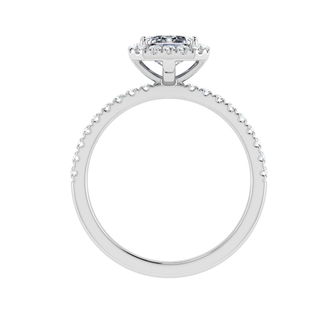 Enigmatic Emerald Cut Halo Moissanite Engagement Ring White Gold