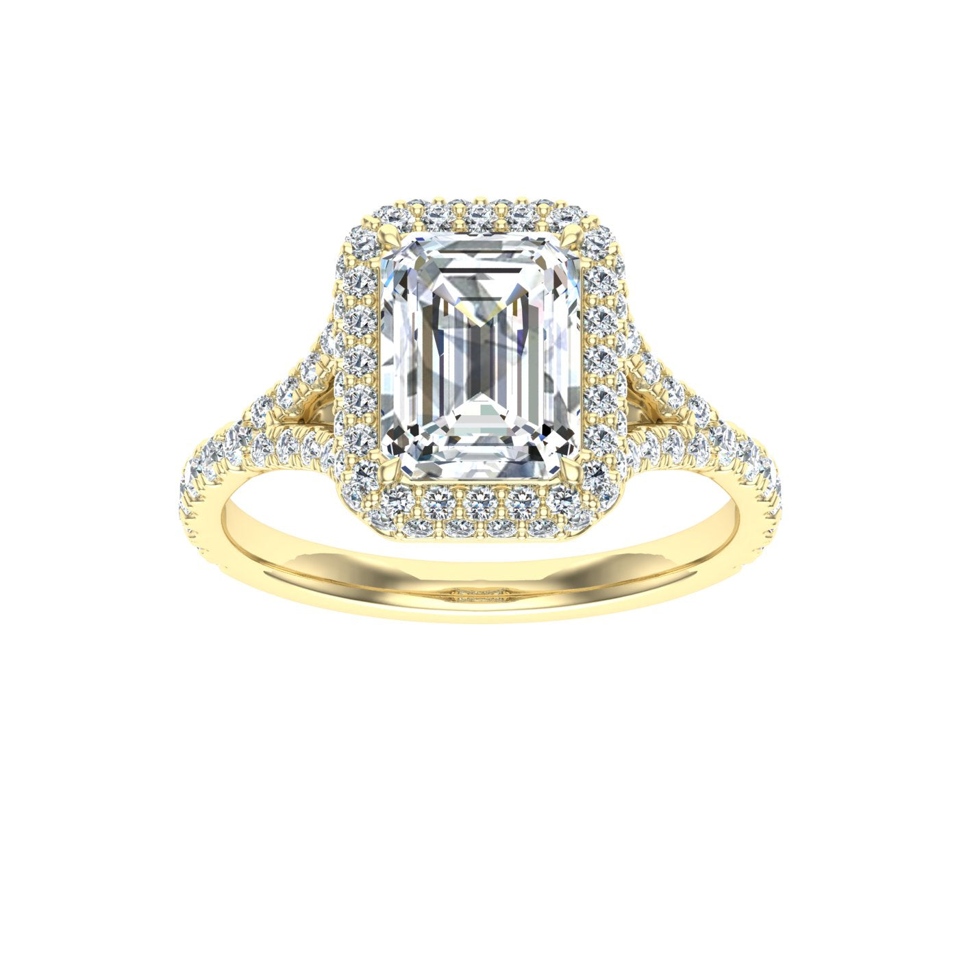 Ensemble Emerald Cut Side Stones Moissanite Engagement Ring Yellow Gold