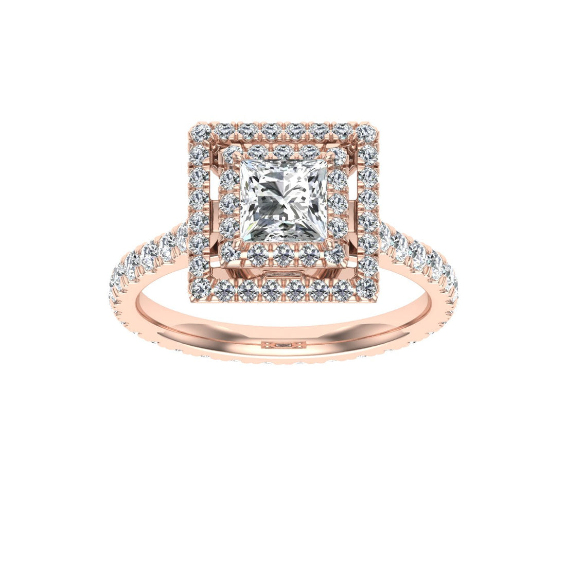 Entwined Princess Cut Double Halo Moissanite Engagement Ring Rose Gold