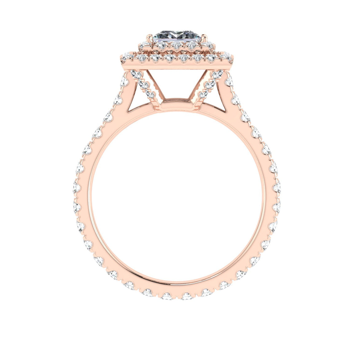 Entwined Princess Cut Double Halo Moissanite Engagement Ring Rose Gold