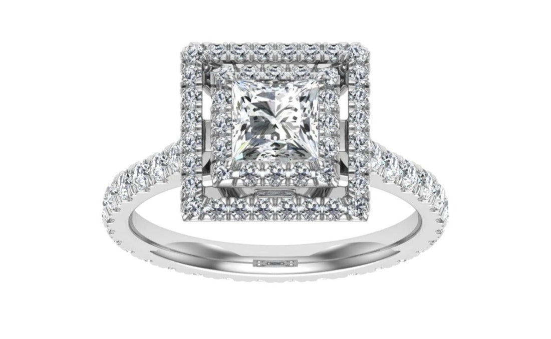 Entwined Princess Cut Double Halo Moissanite Engagement Ring White Gold