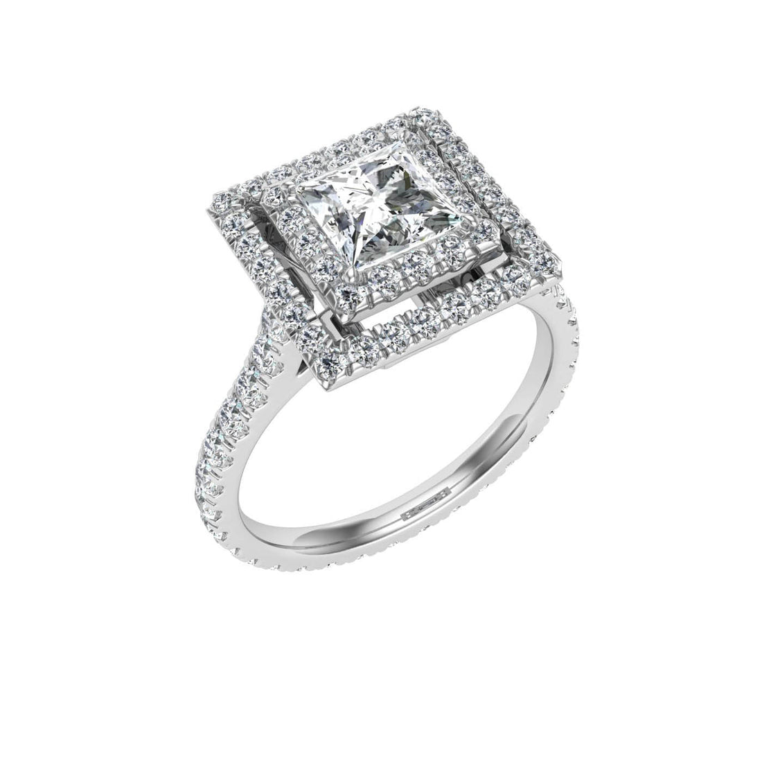 Entwined Princess Cut Double Halo Moissanite Engagement Ring White Gold