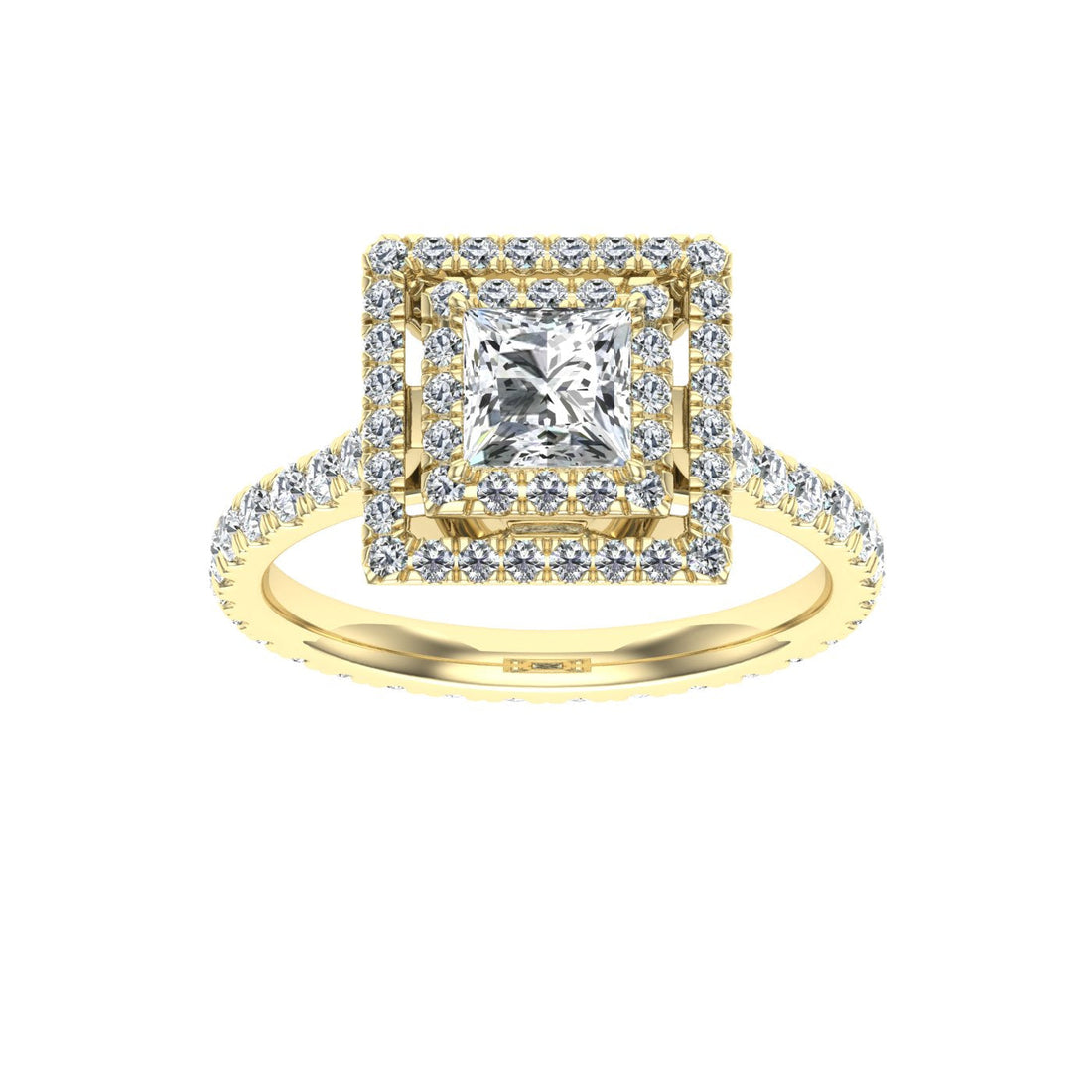 Entwined Princess Cut Double Halo Moissanite Engagement Ring Yellow Gold