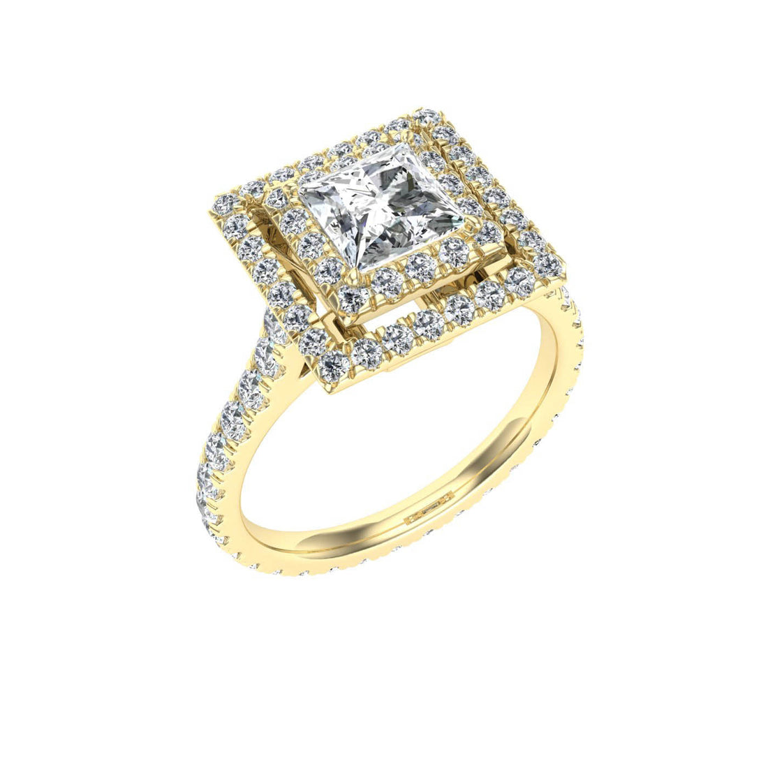 Entwined Princess Cut Double Halo Moissanite Engagement Ring Yellow Gold