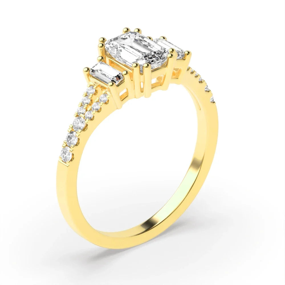 Esmeralda High Set 0.50ct Emerald Lab Grown Diamond Split Shoulder Three Stone Engagement Ring