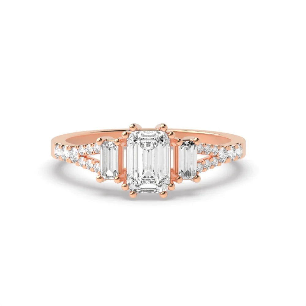 Esmeralda High Set 0.50ct Emerald Lab Grown Diamond Split Shoulder Three Stone Engagement Ring