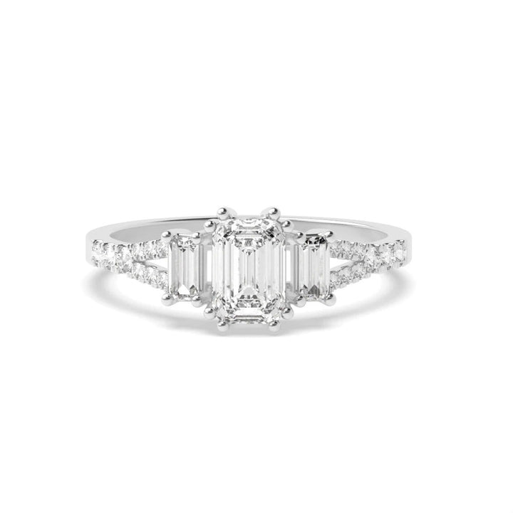 Esmeralda High Set 0.50ct Emerald Lab Grown Diamond Split Shoulder Three Stone Engagement Ring