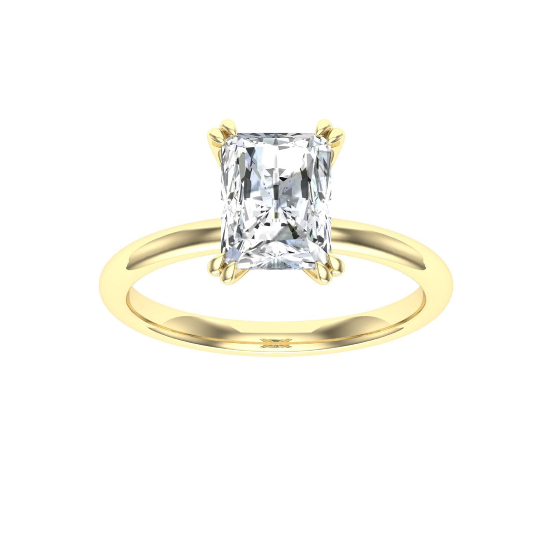 Eternal Double Claw Radiant Cut Moissanite Engagement Ring Yellow Gold