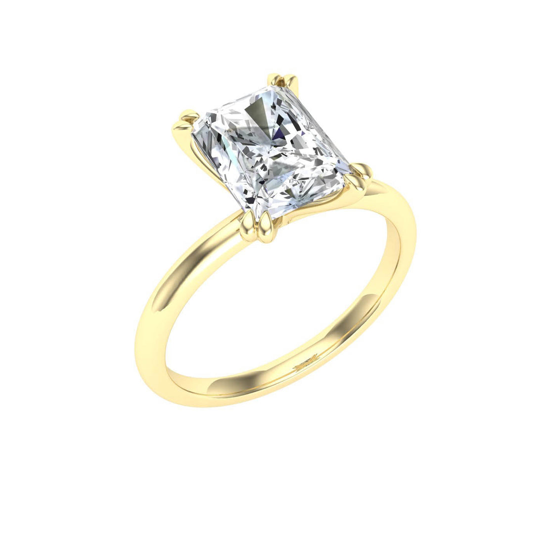 Eternal Double Claw Radiant Cut Moissanite Engagement Ring Yellow Gold