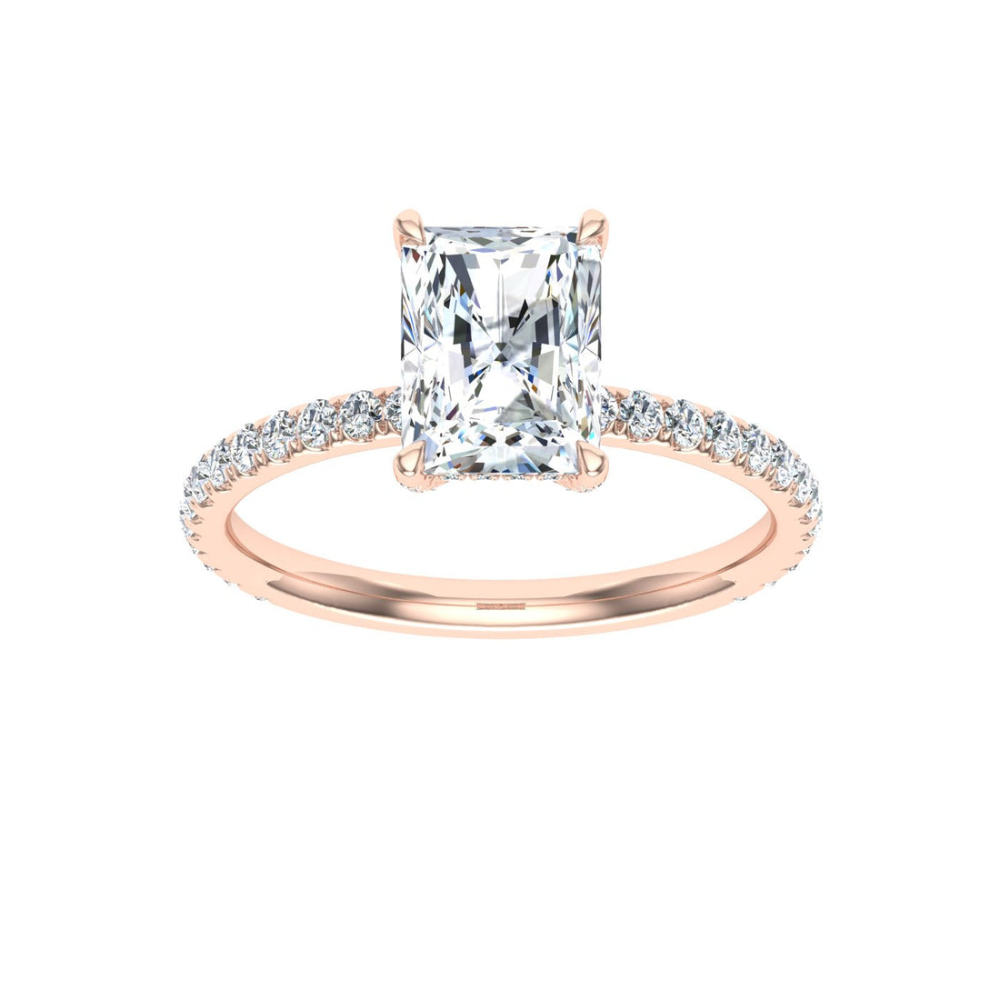 Eternal Radiant Cut Hidden Halo Moissanite Engagement Ring Rose Gold