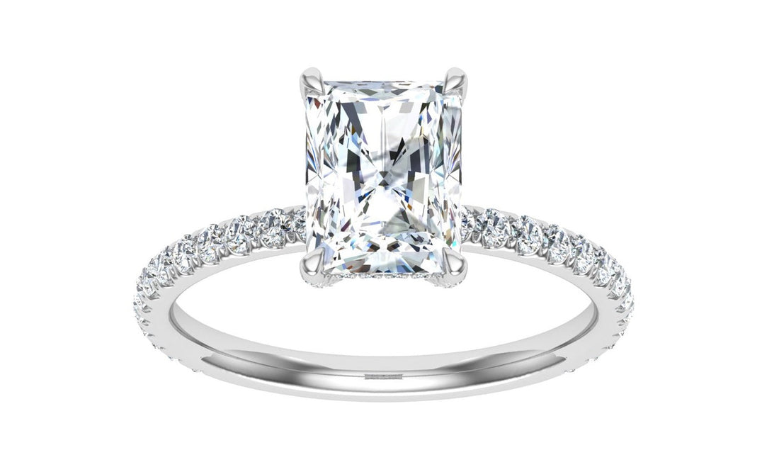 Eternal Radiant Cut Hidden Halo Moissanite Engagement Ring White Gold