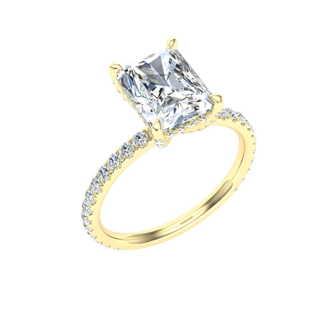 Eternal Radiant Cut Hidden Halo Moissanite Engagement Ring Yellow Gold