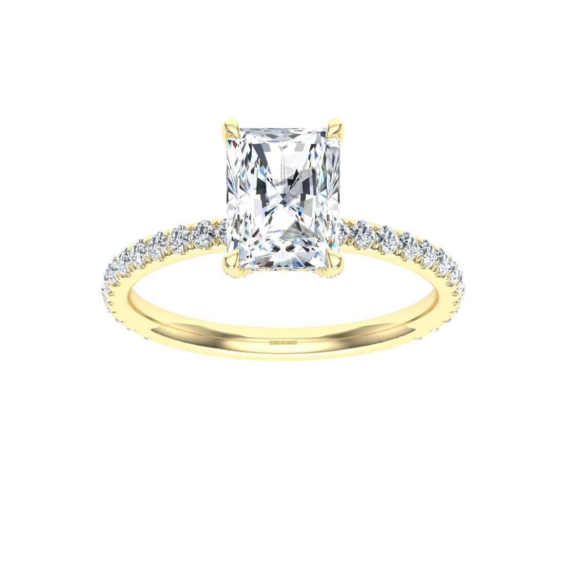 Eternal Radiant Cut Hidden Halo Moissanite Engagement Ring Yellow Gold