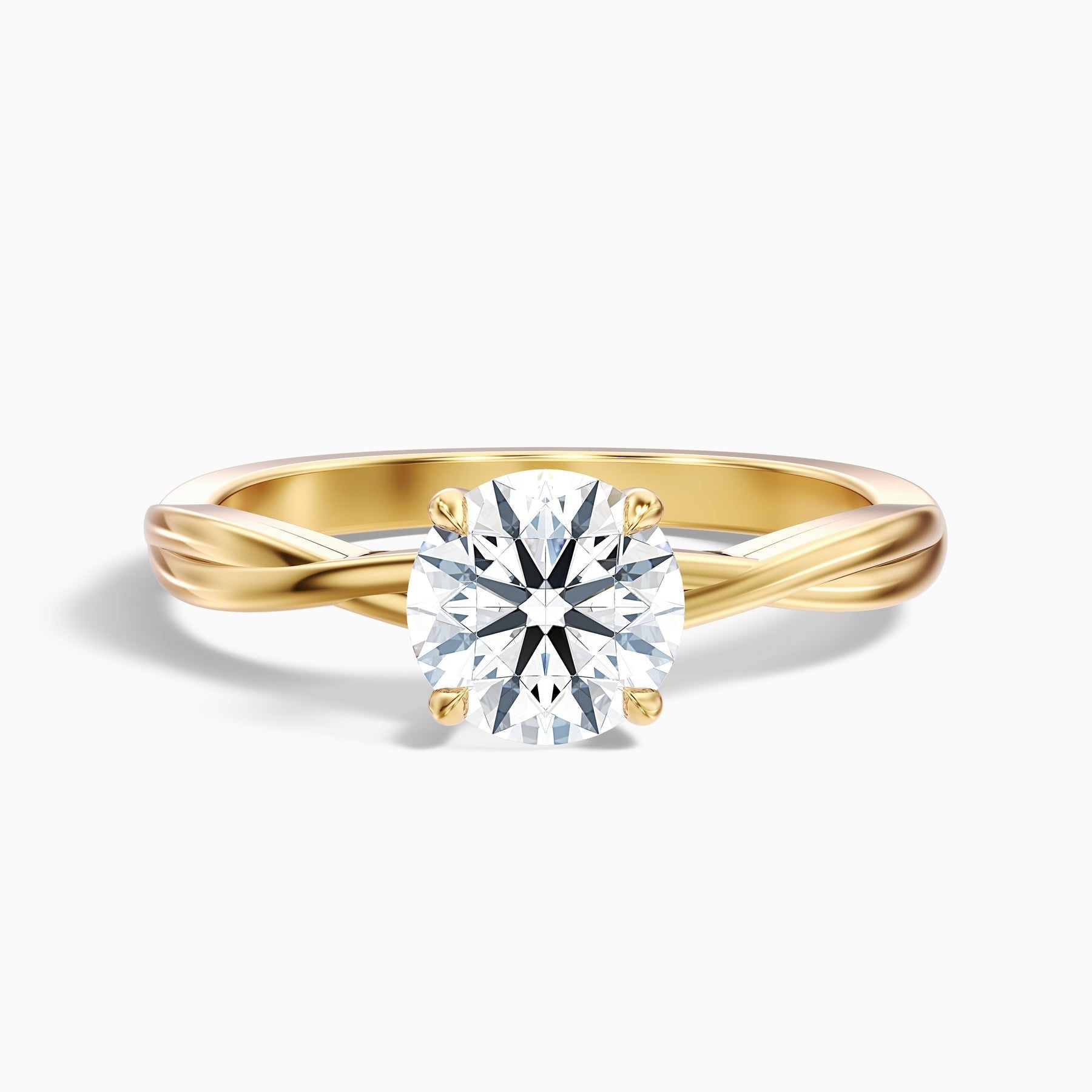 Eternelle 1 Carat Round Solitaire Twisted Band Lab Grown Engagement Ring in 10k Yellow Gold