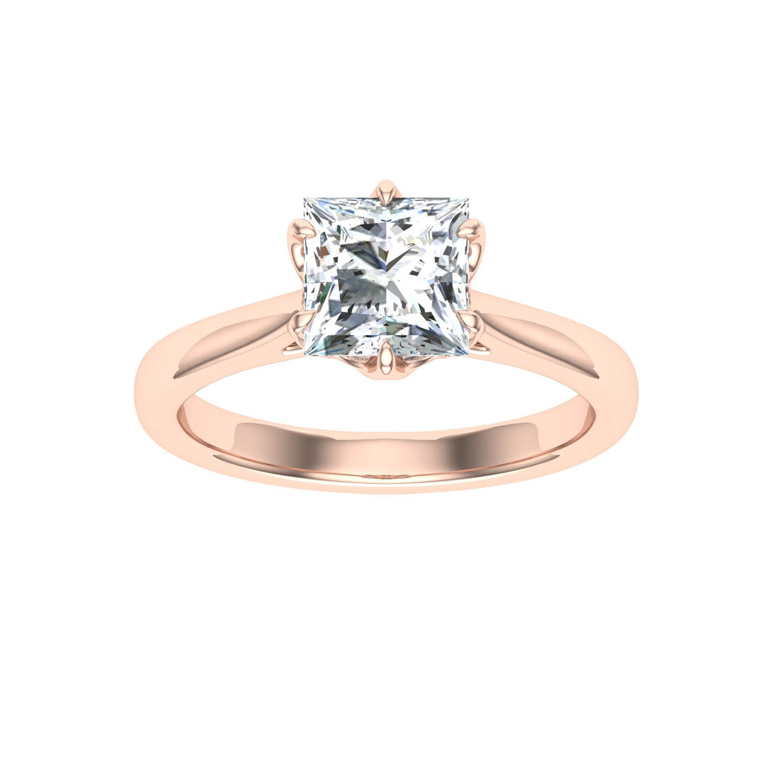 Eternity Princess Cut Solitaire Moissanite Engagement Ring Rose Gold