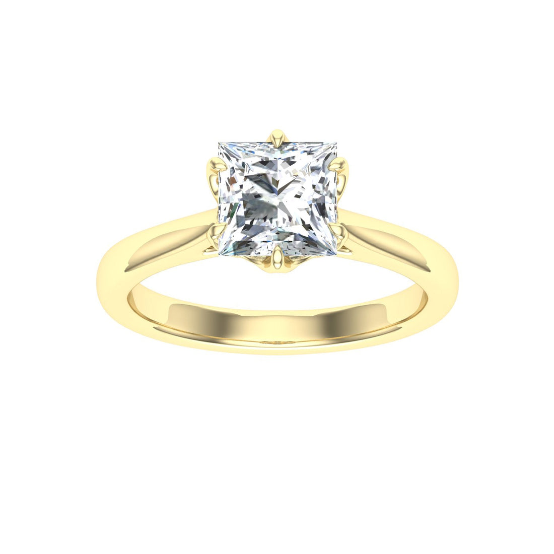 Eternity Princess Cut Solitaire Moissanite Engagement Ring Yellow Gold