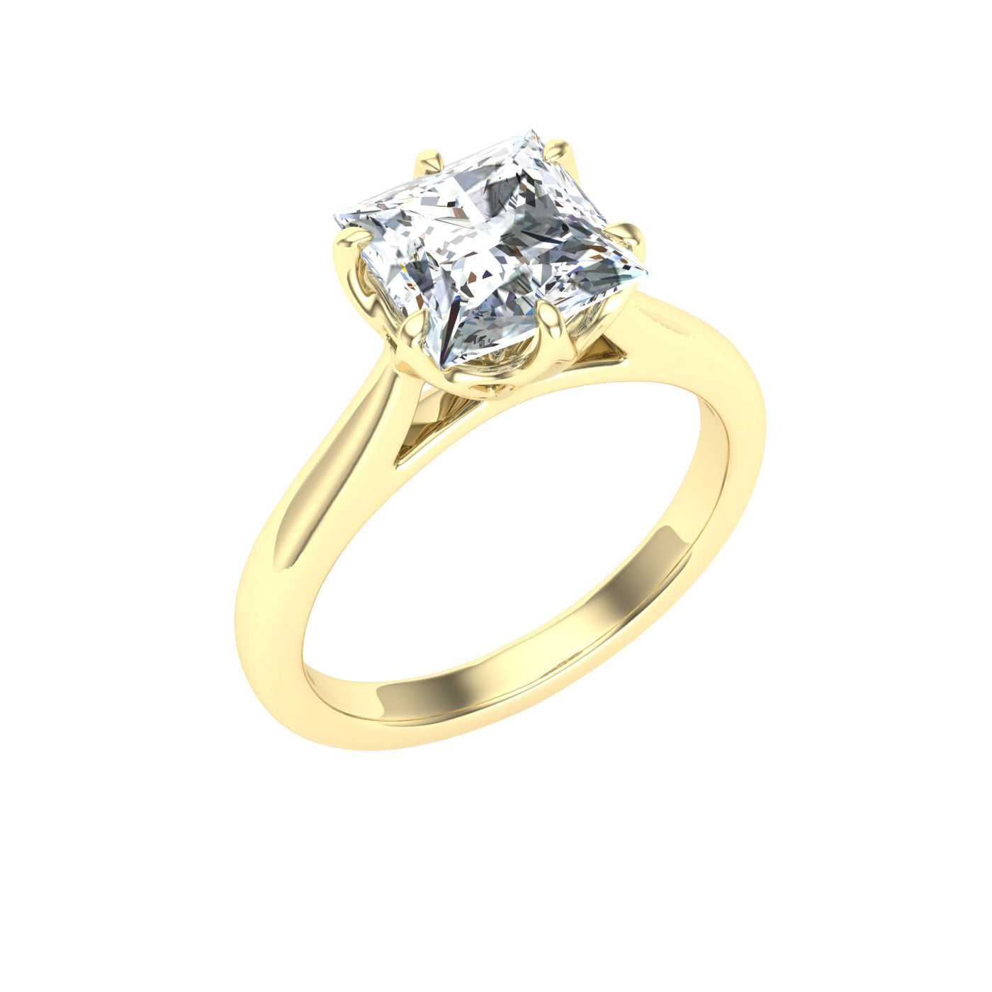Eternity Princess Cut Solitaire Moissanite Engagement Ring Yellow Gold