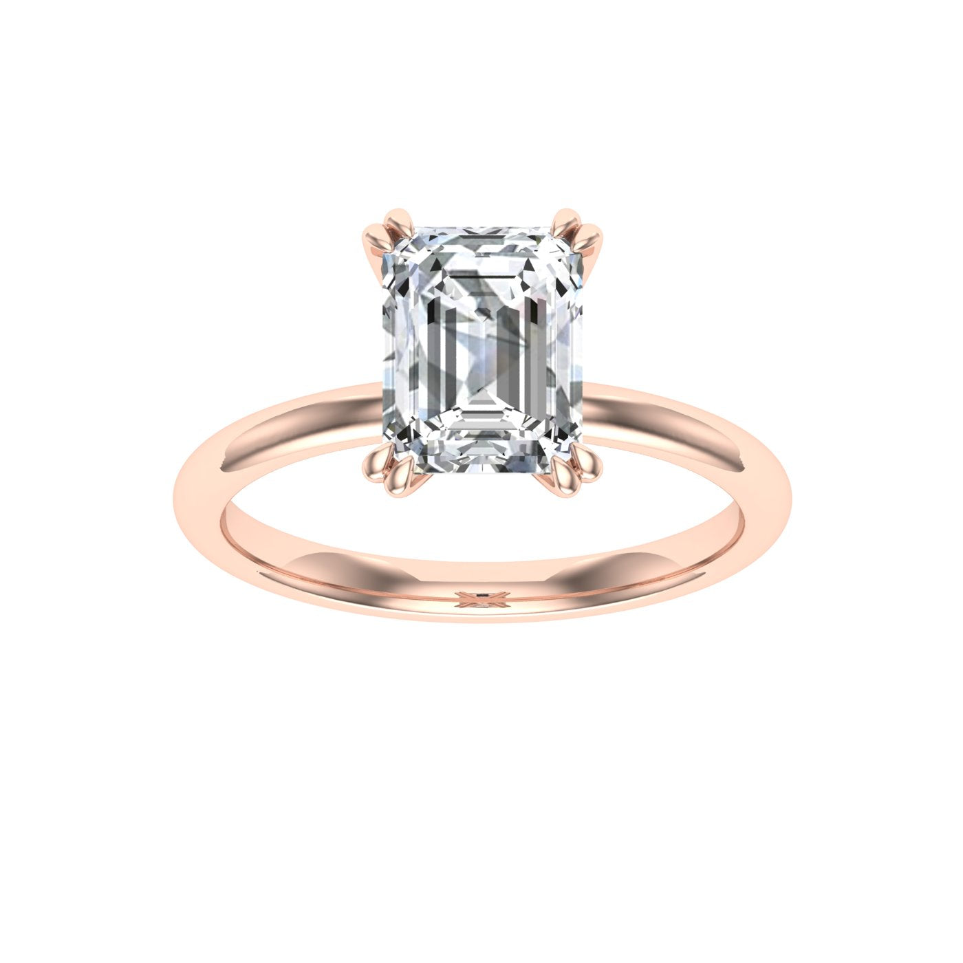 Ethereal Double Claw Emerald Cut Moissanite Engagement Ring Rose Gold