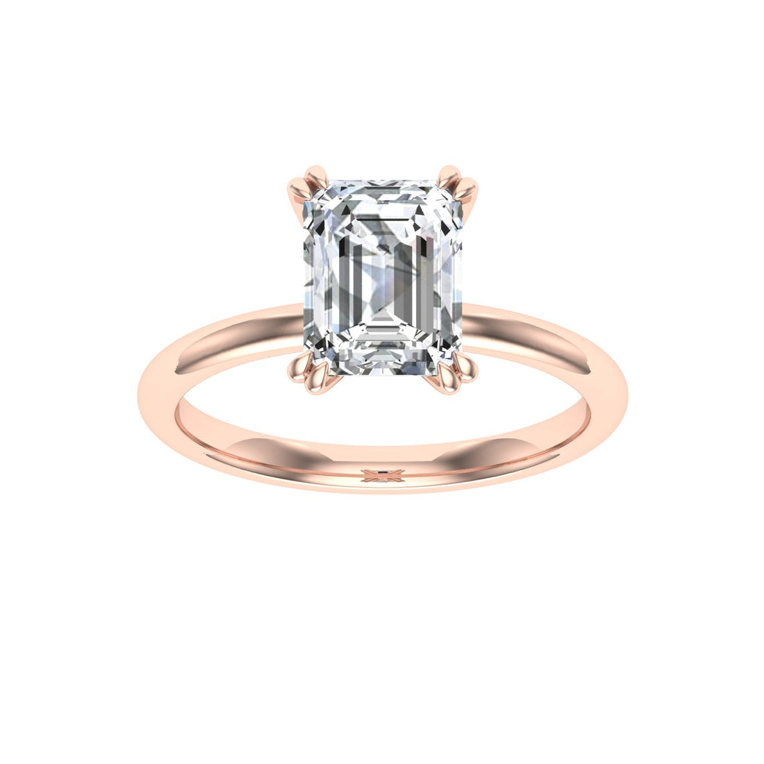 Ethereal Double Claw Emerald Cut Moissanite Engagement Ring Rose Gold