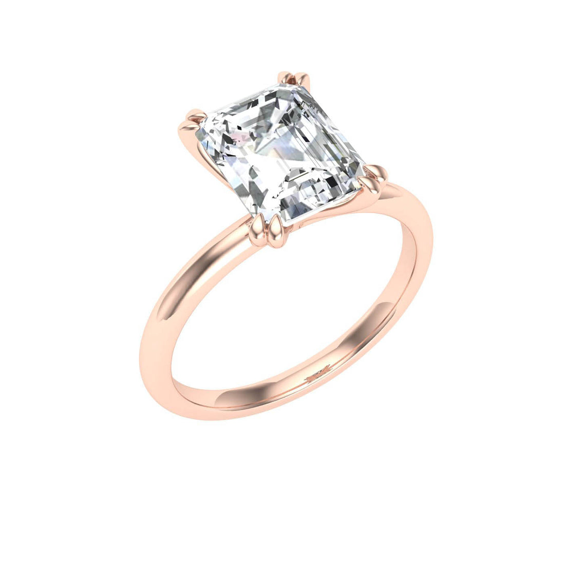 Ethereal Double Claw Emerald Cut Moissanite Engagement Ring Rose Gold