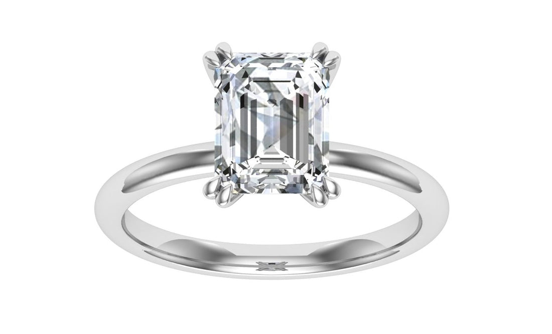 Ethereal Double Claw Emerald Cut Moissanite Engagement Ring White Gold