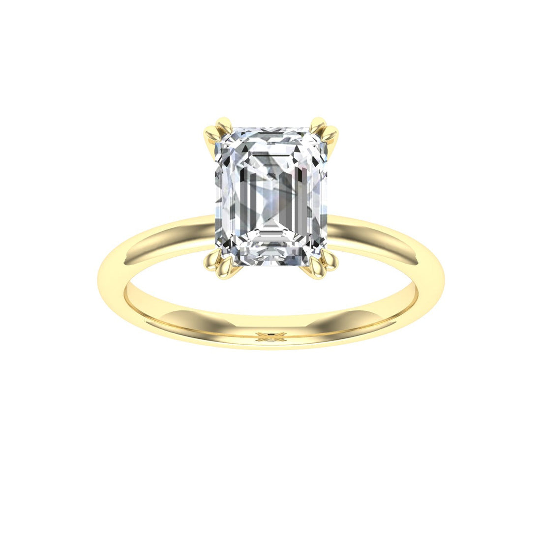 Ethereal Double Claw Emerald Cut Moissanite Engagement Ring Yellow Gold