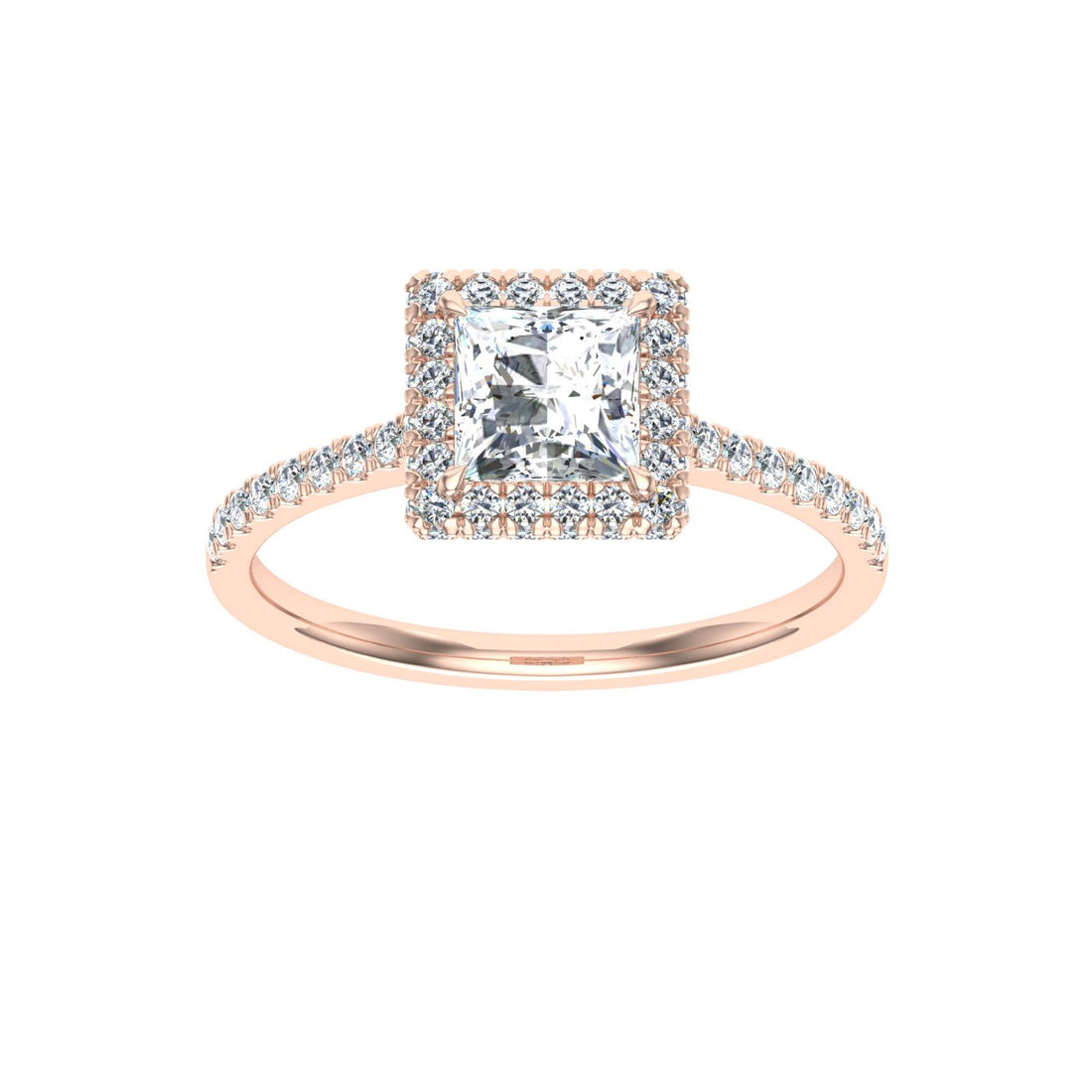 Euphoria Princess Cut Halo Moissanite Engagement Ring Rose Gold