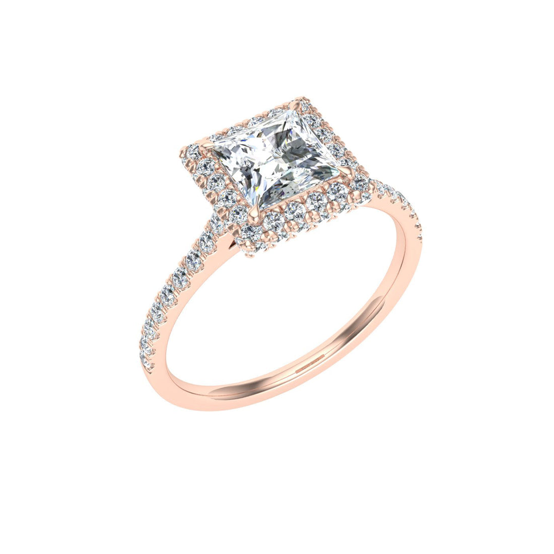 Euphoria Princess Cut Halo Moissanite Engagement Ring Rose Gold