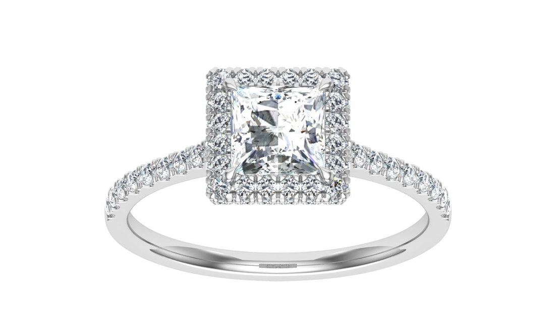 Euphoria Princess Cut Halo Moissanite Engagement Ring White Gold