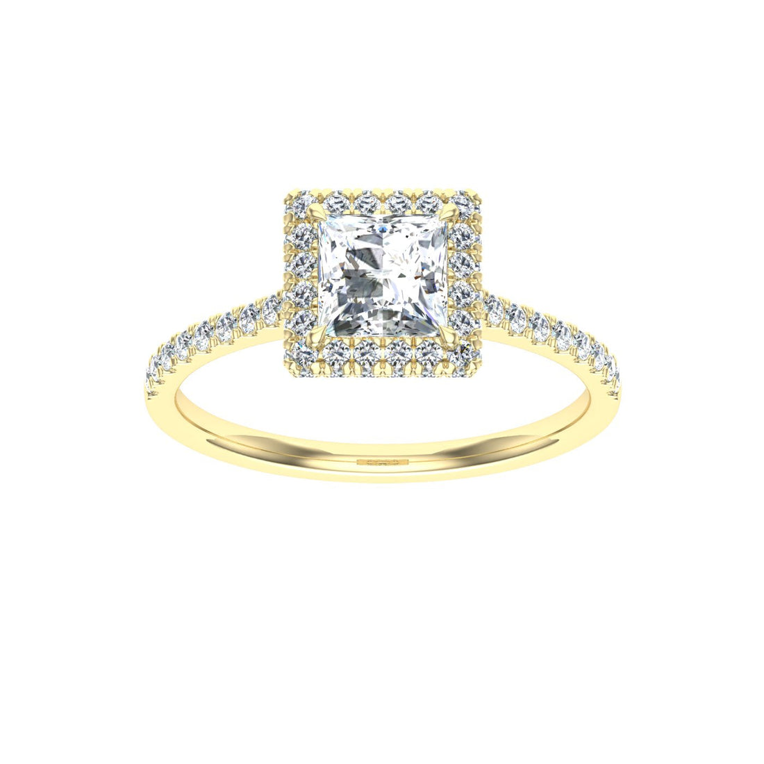 Euphoria Princess Cut Halo Moissanite Engagement Ring Yellow Gold