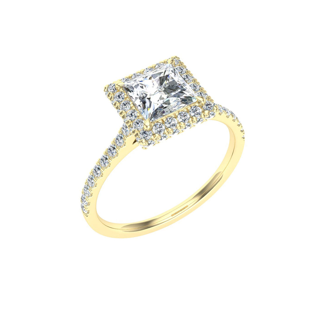 Euphoria Princess Cut Halo Moissanite Engagement Ring Yellow Gold