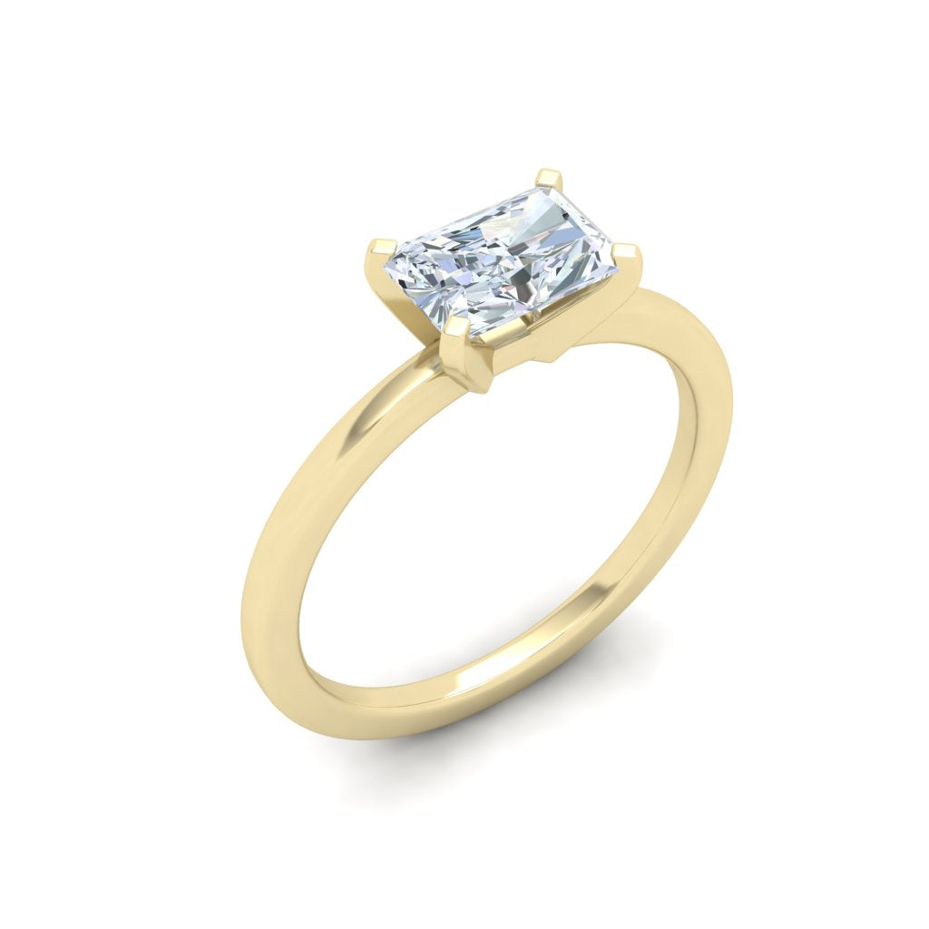 Evangeline Radiant Cut Solitaire Moissanite Engagement Ring Yellow Gold