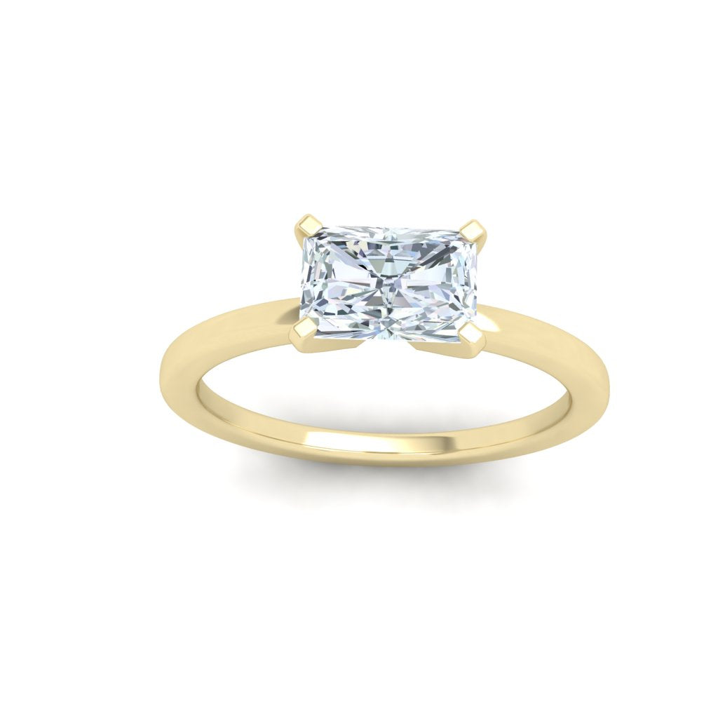 Evangeline Radiant Cut Solitaire Moissanite Engagement Ring Yellow Gold