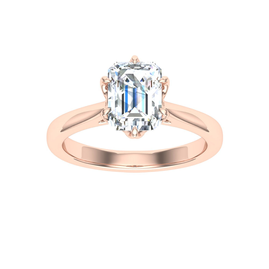 Everglade Emerald Cut Solitaire Moissanite Engagement Ring Rose Gold