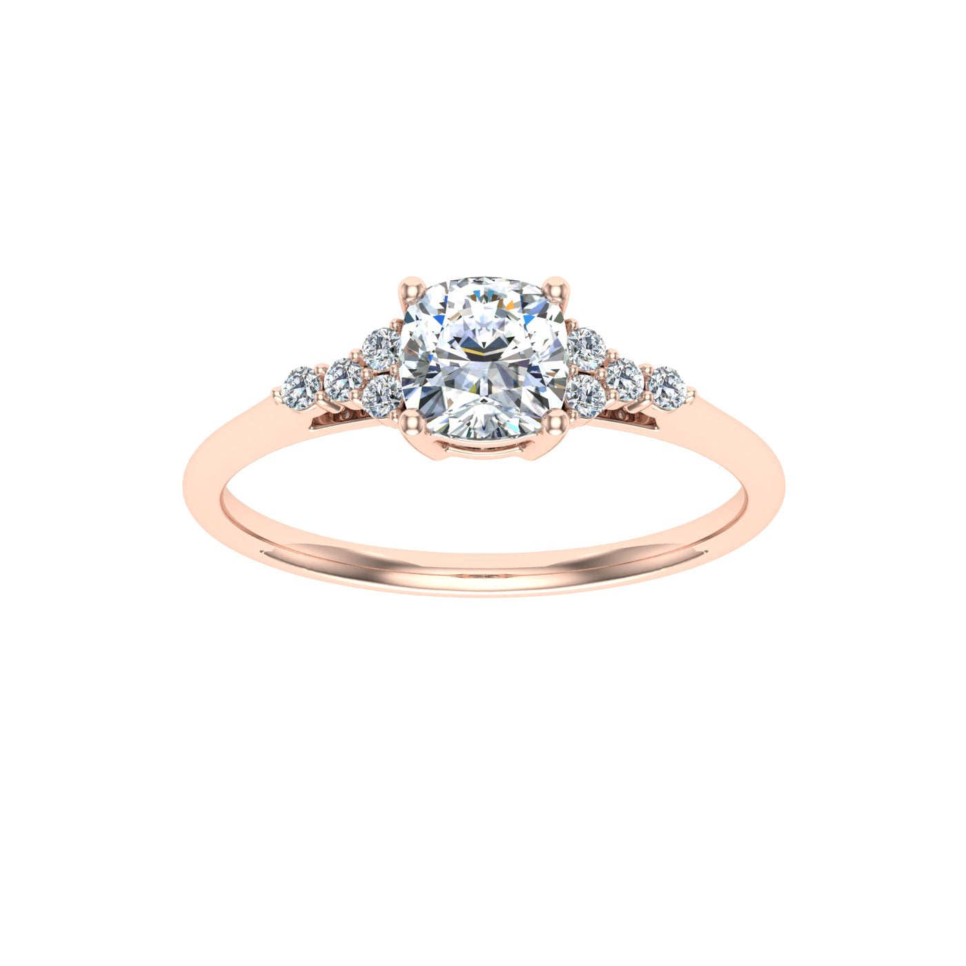 Everglow Cushion Cut Side Stones Moissanite Engagement Ring Rose Gold