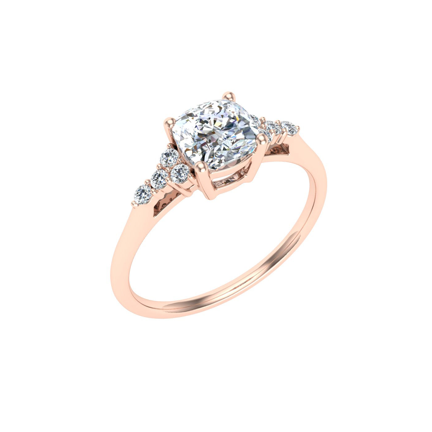 Everglow Cushion Cut Side Stones Moissanite Engagement Ring Rose Gold