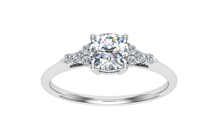 Everglow Cushion Cut Side Stones Moissanite Engagement Ring White Gold