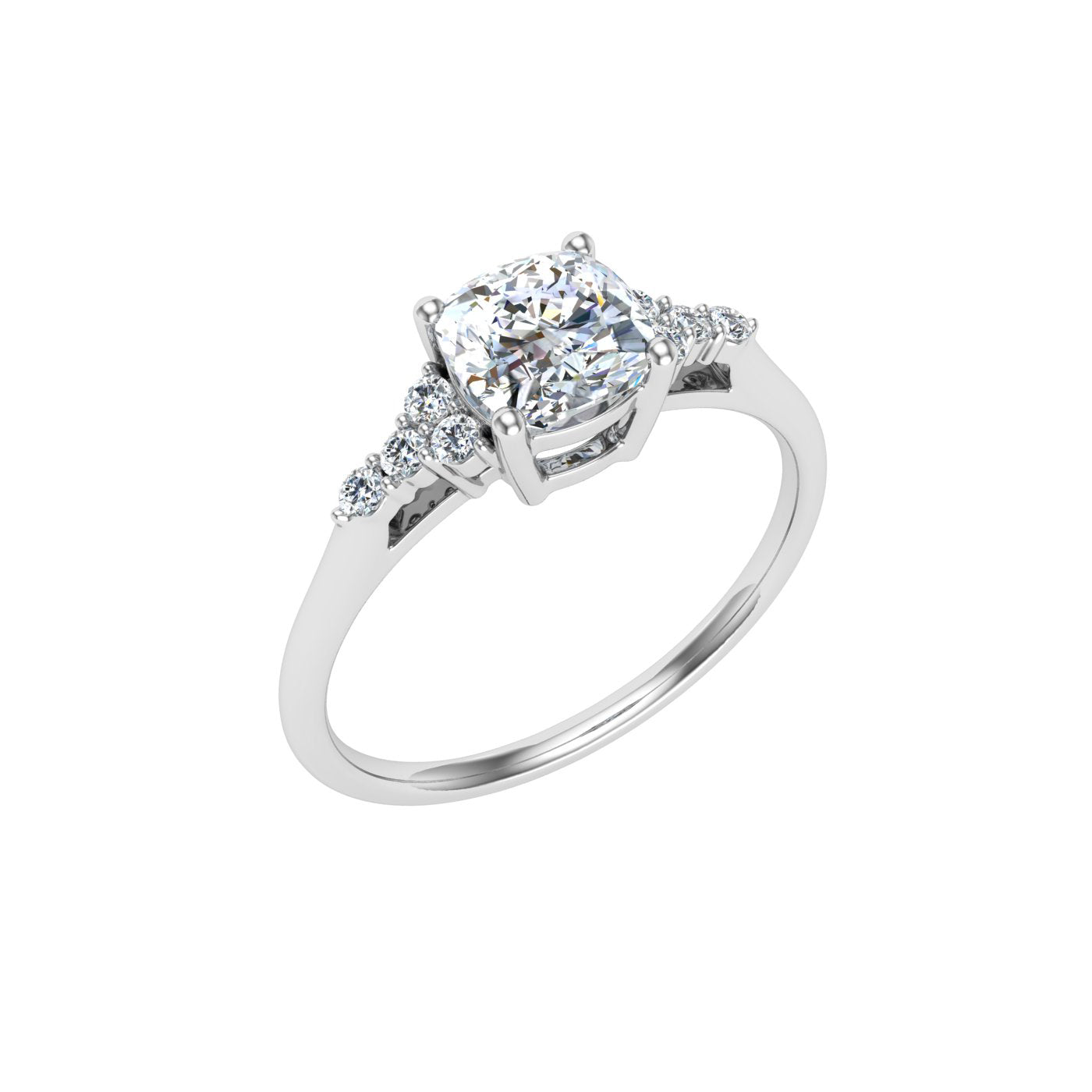 Everglow Cushion Cut Side Stones Moissanite Engagement Ring White Gold