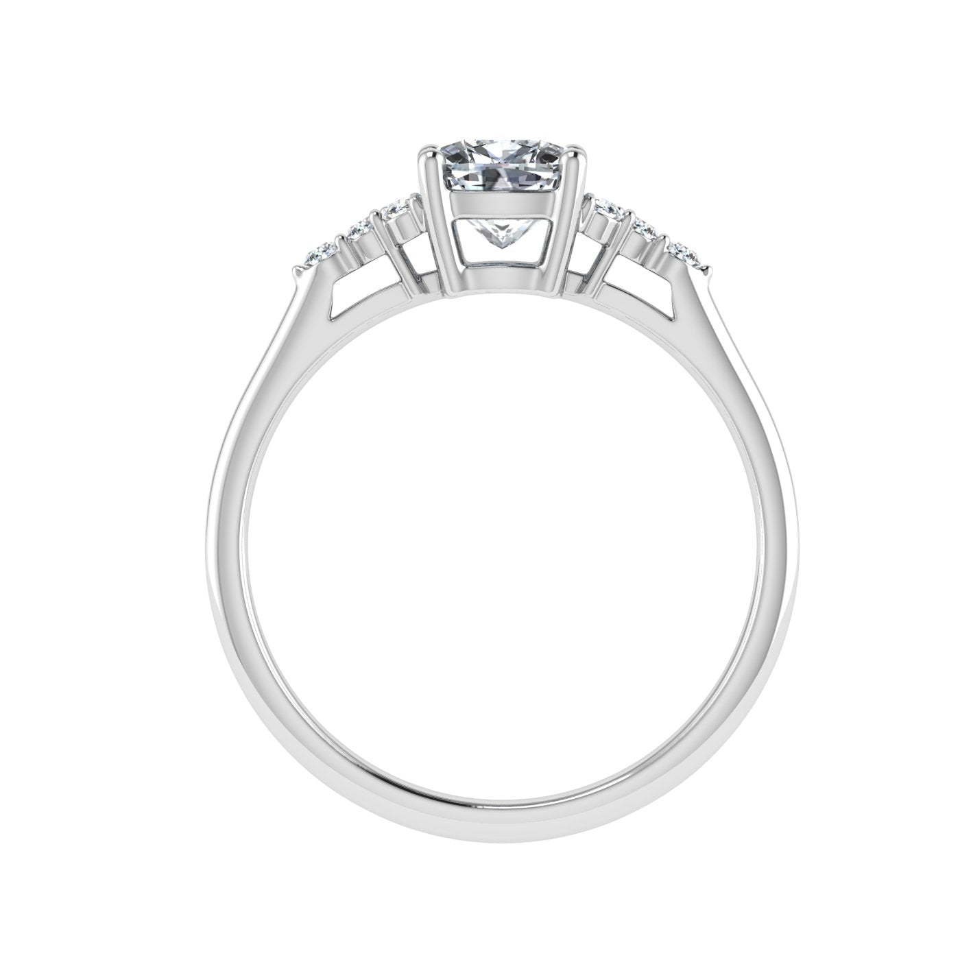 Everglow Cushion Cut Side Stones Moissanite Engagement Ring White Gold