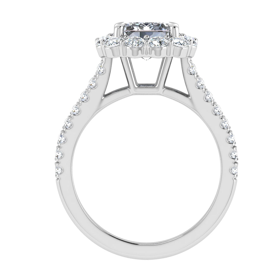 Everlasting Emerald Cut Halo Moissanite Engagement Ring White Gold