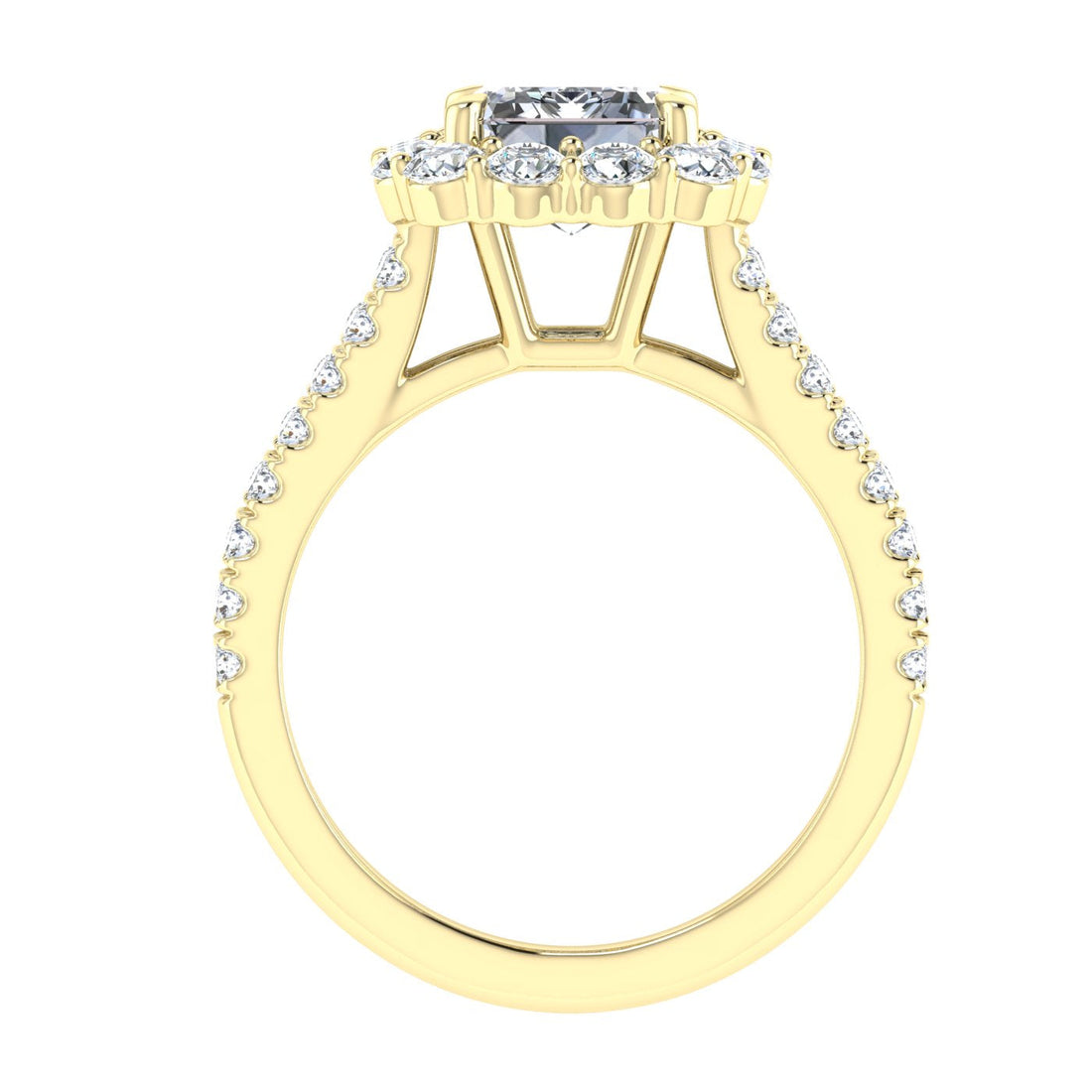 Everlasting Emerald Cut Halo Moissanite Engagement Ring Yellow Gold