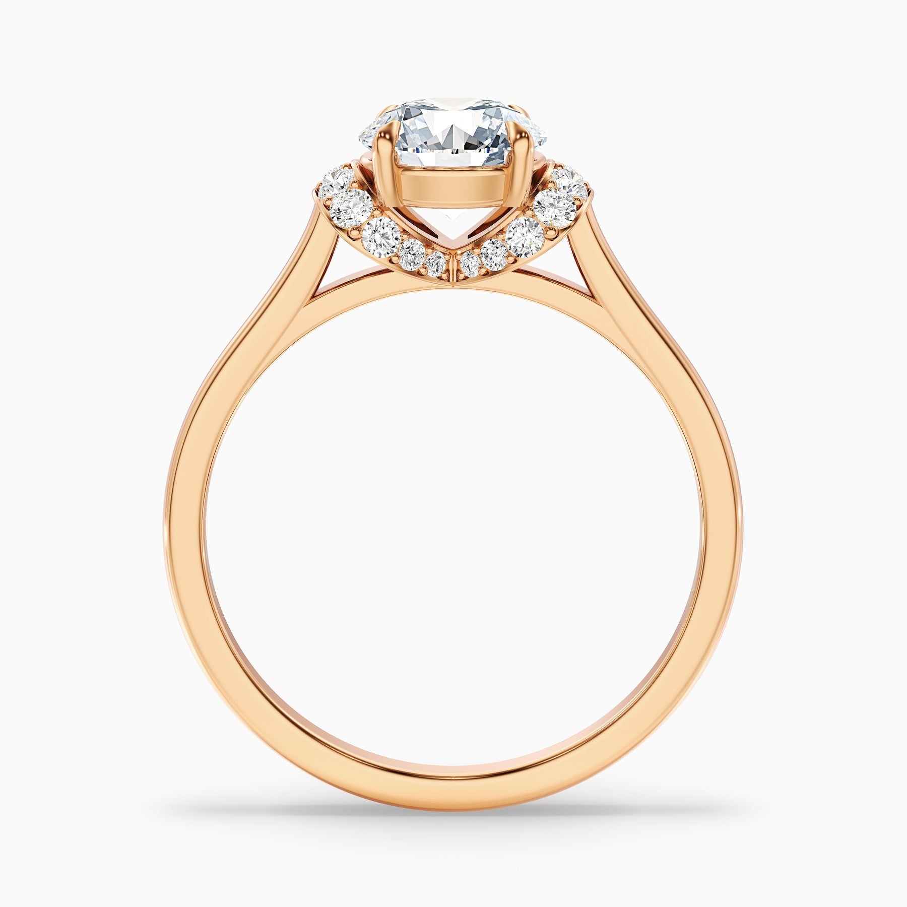 Fang 1 Carat Round Solitaire Pave Lab Grown Engagement Ring in 10k Rose Gold