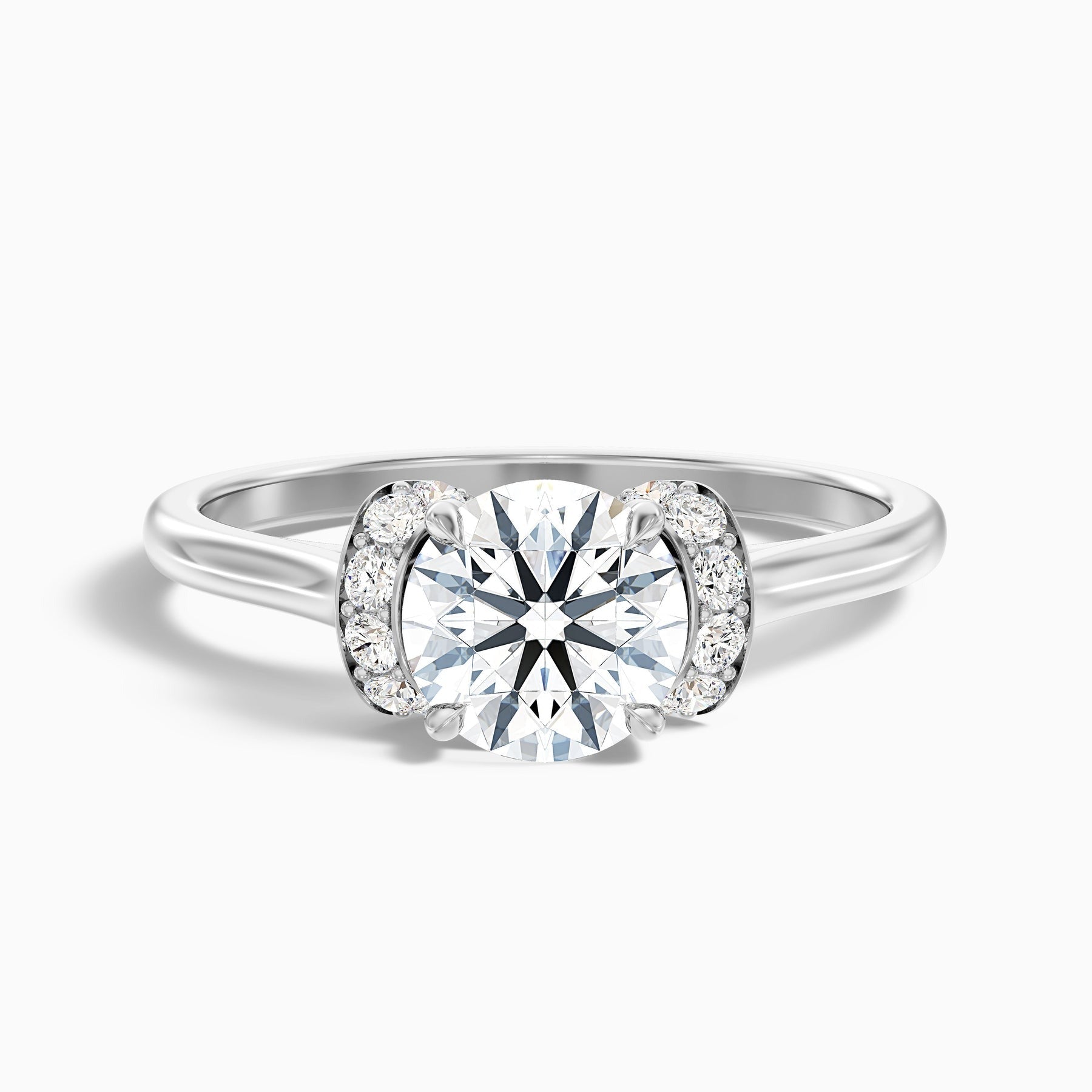 Fang 1 Carat Round Solitaire Pave Lab Grown Engagement Ring in 10k White Gold
