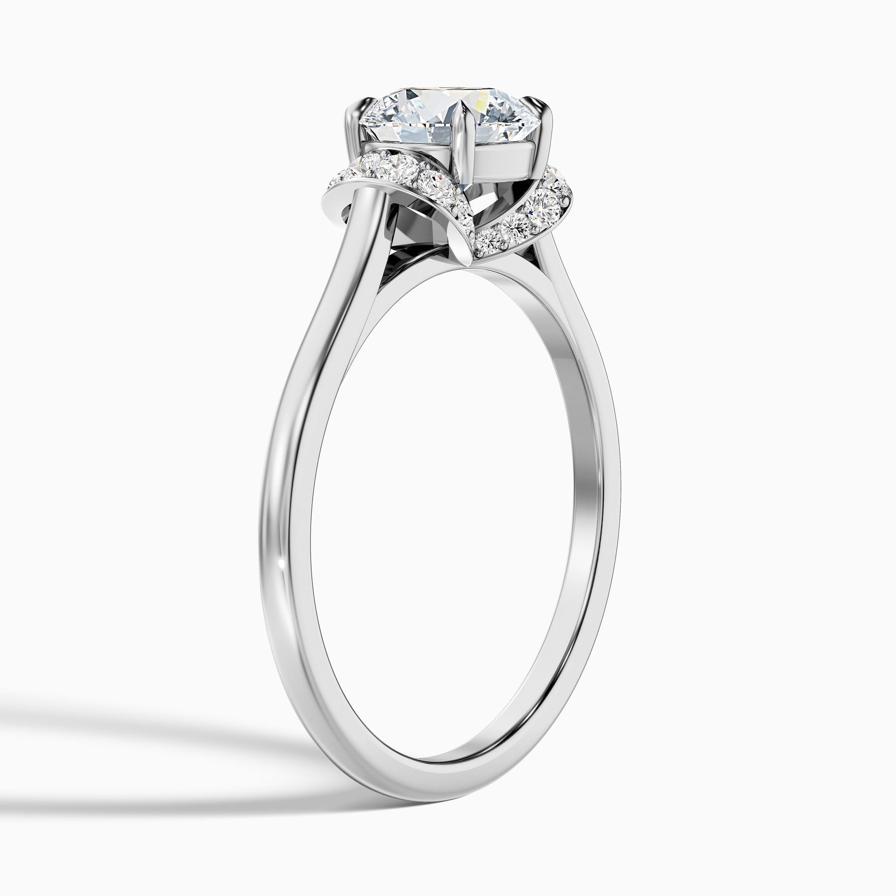 Fang 1 Carat Round Solitaire Pave Lab Grown Engagement Ring in 10k White Gold