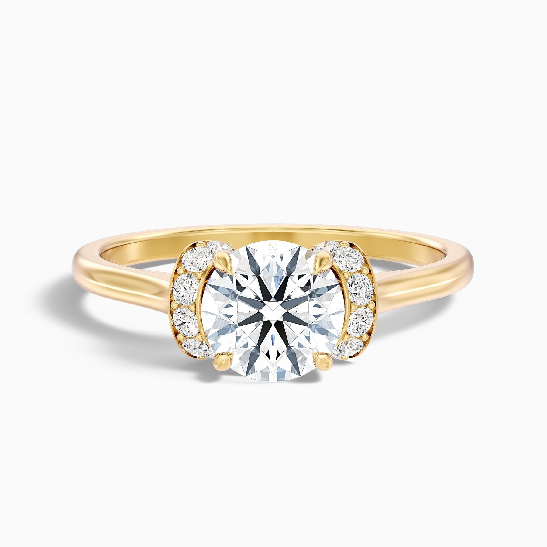 Fang 1 Carat Round Solitaire Pave Lab Grown Engagement Ring in 10k Yellow Gold
