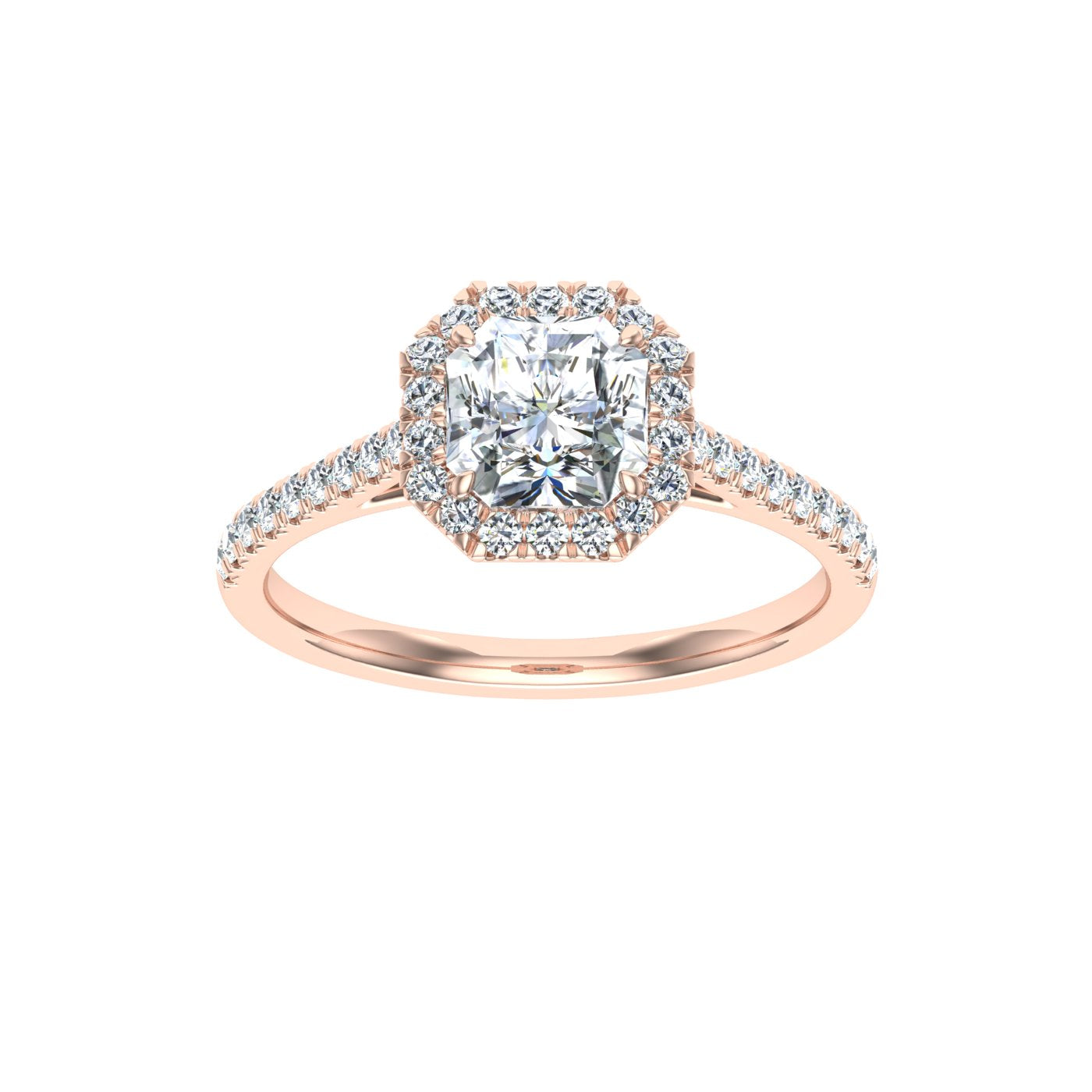 Finesse Asscher Cut Halo Moissanite Engagement Ring Rose Gold
